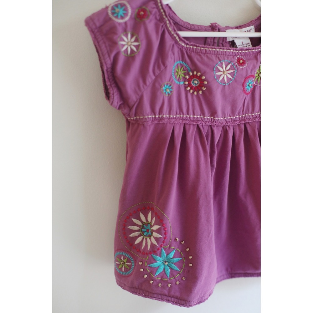 Ruby Moon Girls Purple Embroidered Floral Cotton Tunic Top Size 6 Boho Blouse